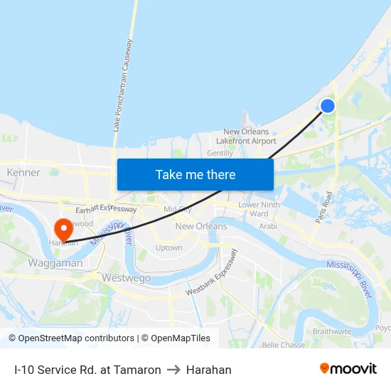 I-10 Service Rd. at Tamaron to Harahan map