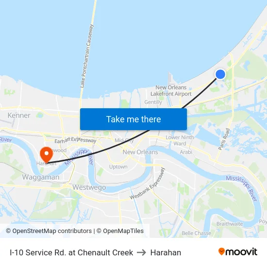 I-10 Service Rd. at Chenault Creek to Harahan map