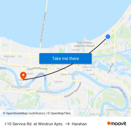 I-10 Service Rd. at Windrun Apts. to Harahan map