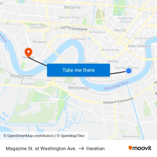 Magazine St. at Washington Ave. to Harahan map