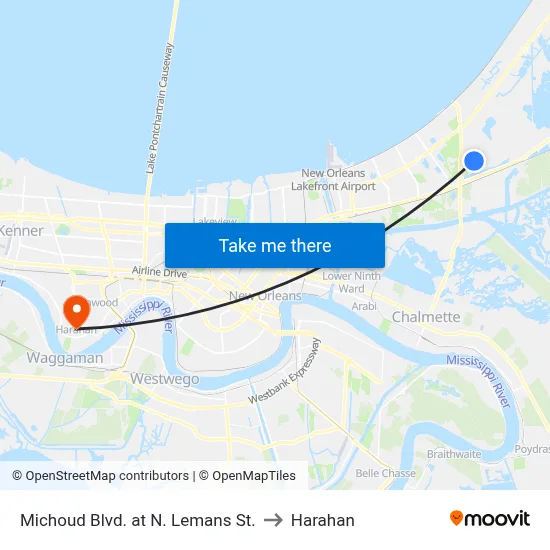 Michoud Blvd. at N. Lemans St. to Harahan map