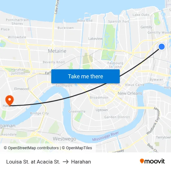 Louisa St. at Acacia St. to Harahan map
