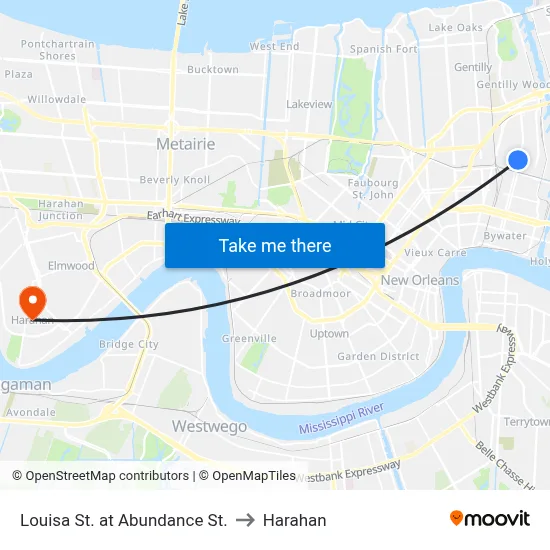 Louisa St. at Abundance St. to Harahan map