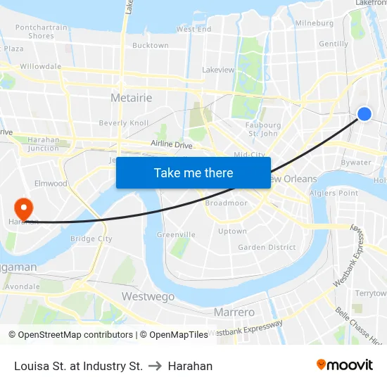Louisa St. at Industry St. to Harahan map