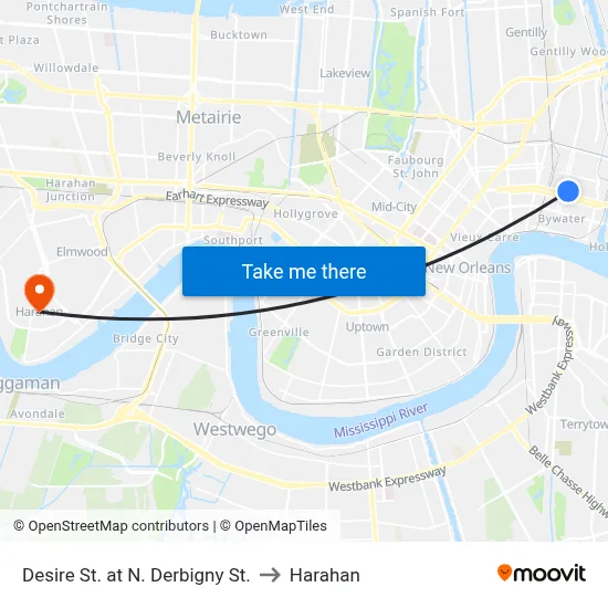 Desire St. at N. Derbigny St. to Harahan map
