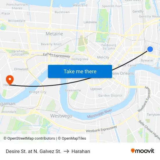 Desire St. at N. Galvez St. to Harahan map