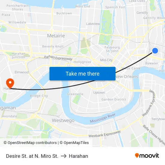 Desire St. at N. Miro St. to Harahan map