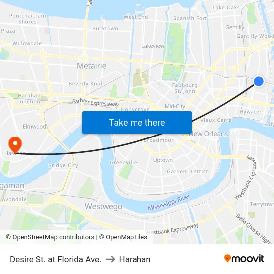 Desire St. at Florida Ave. to Harahan map