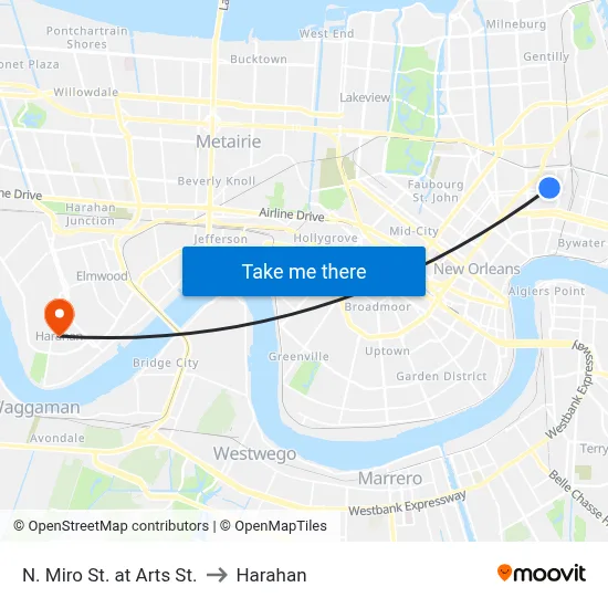 N. Miro St. at Arts St. to Harahan map