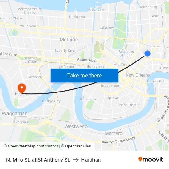 N. Miro St. at St Anthony St. to Harahan map