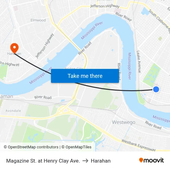 Magazine St. at Henry Clay Ave. to Harahan map