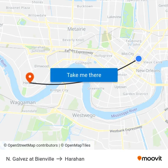 N. Galvez at Bienville to Harahan map