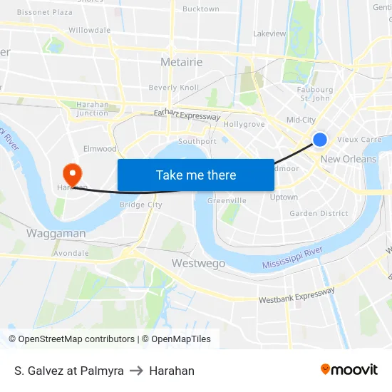 S. Galvez at Palmyra to Harahan map