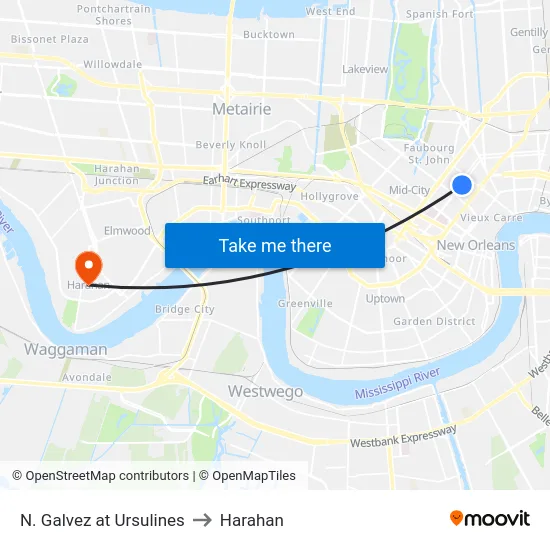 N. Galvez at Ursulines to Harahan map