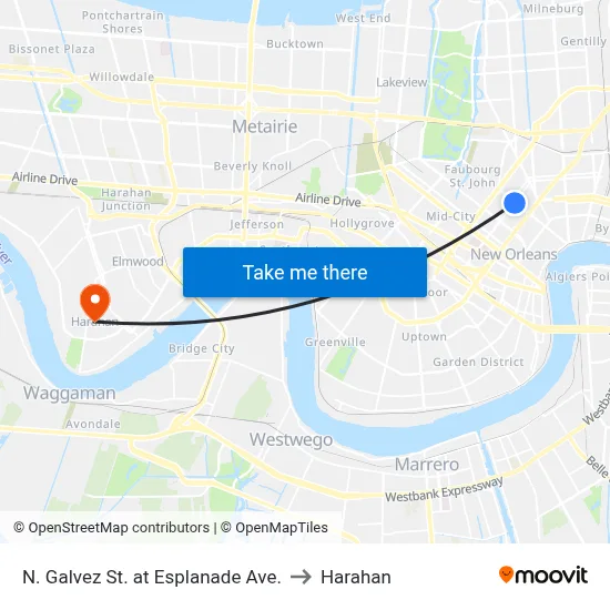N. Galvez St. at Esplanade Ave. to Harahan map