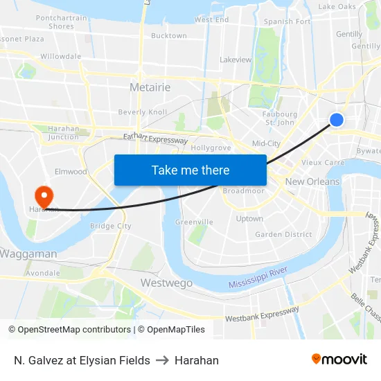 N. Galvez at Elysian Fields to Harahan map