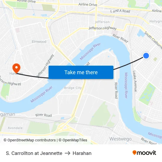 S. Carrollton at Jeannette to Harahan map