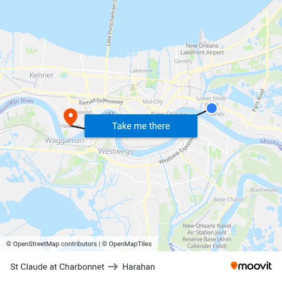 St Claude at Charbonnet to Harahan map