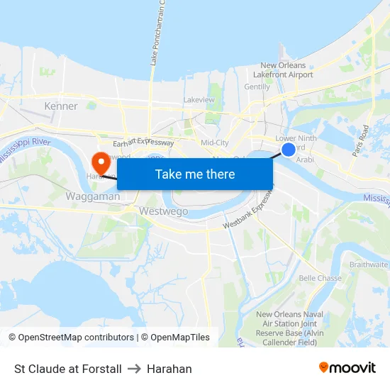 St Claude at Forstall to Harahan map