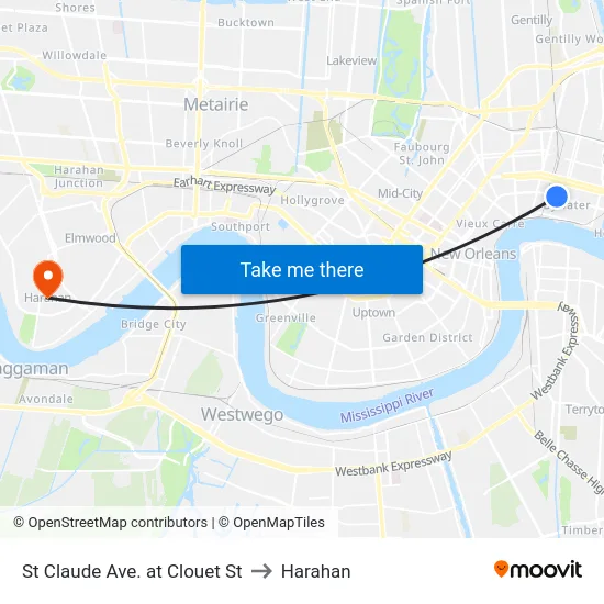 St Claude Ave. at Clouet St to Harahan map