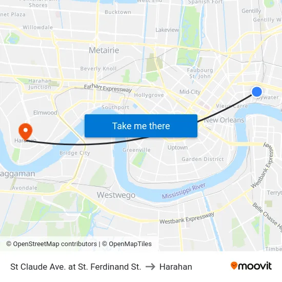 St Claude Ave. at St. Ferdinand St. to Harahan map