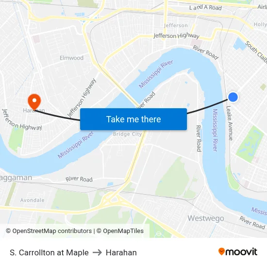 S. Carrollton at Maple to Harahan map
