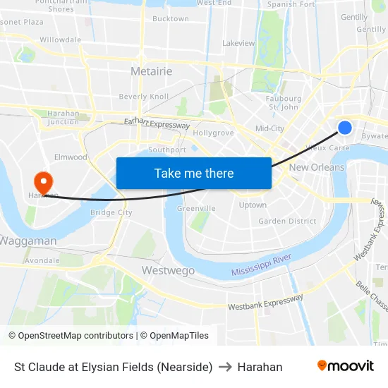 St Claude at Elysian Fields (Nearside) to Harahan map