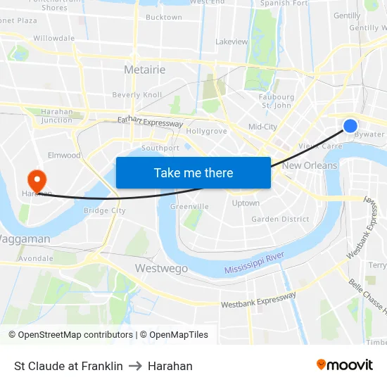 St Claude at Franklin to Harahan map