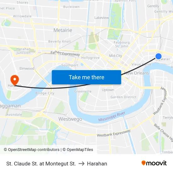 St. Claude St. at Montegut St. to Harahan map