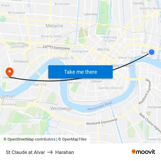St Claude at Alvar to Harahan map