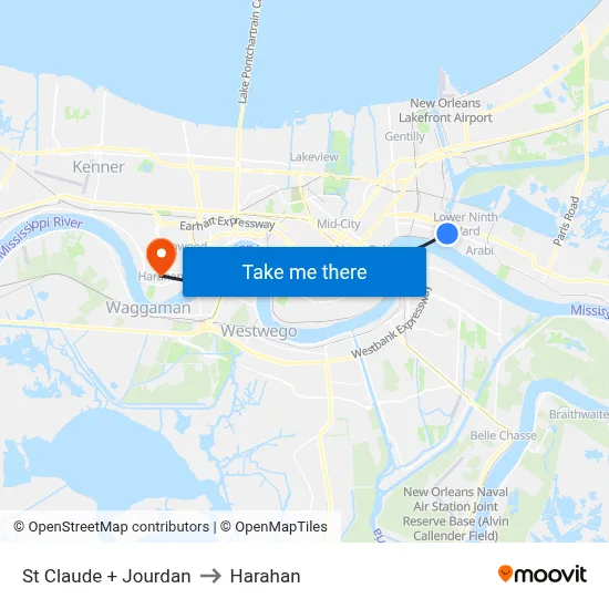St Claude + Jourdan to Harahan map