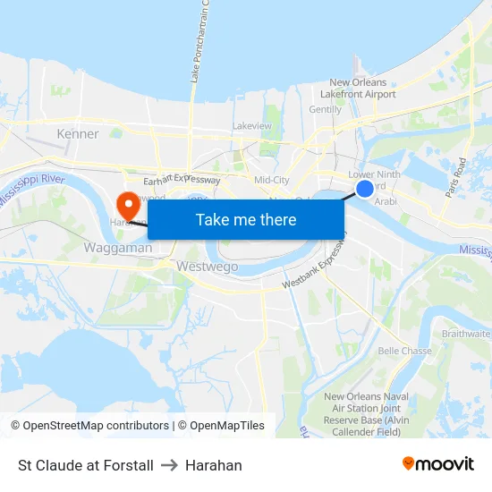 St Claude at Forstall to Harahan map