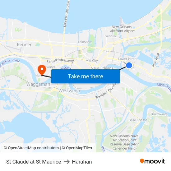 St Claude at St Maurice to Harahan map