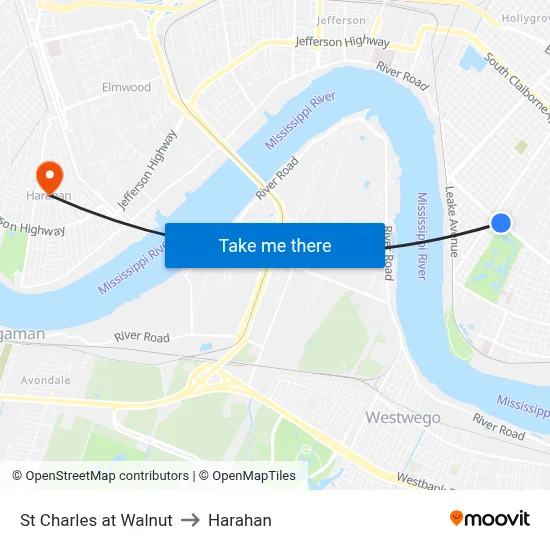 St Charles at Walnut to Harahan map