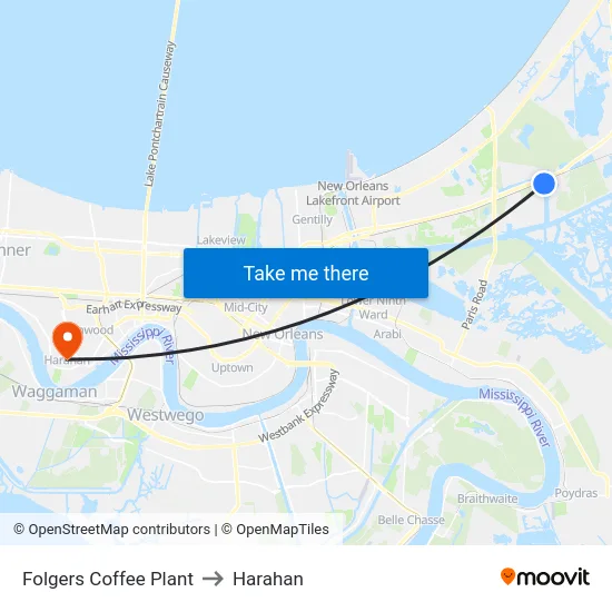 Folgers Coffee Plant to Harahan map
