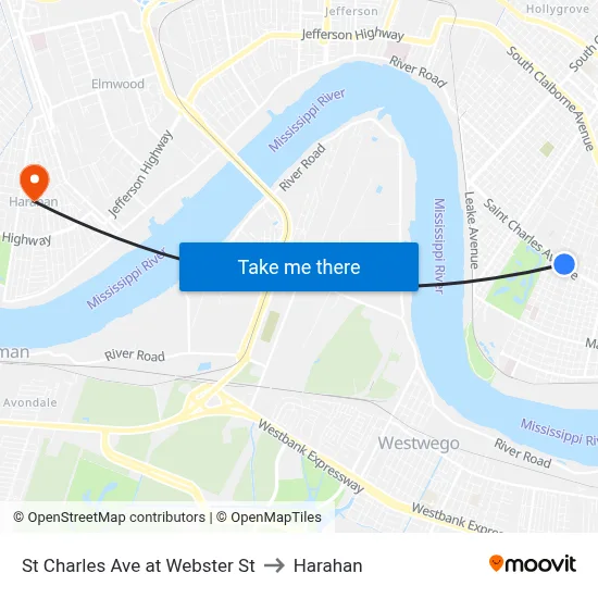 St Charles Ave at Webster St to Harahan map