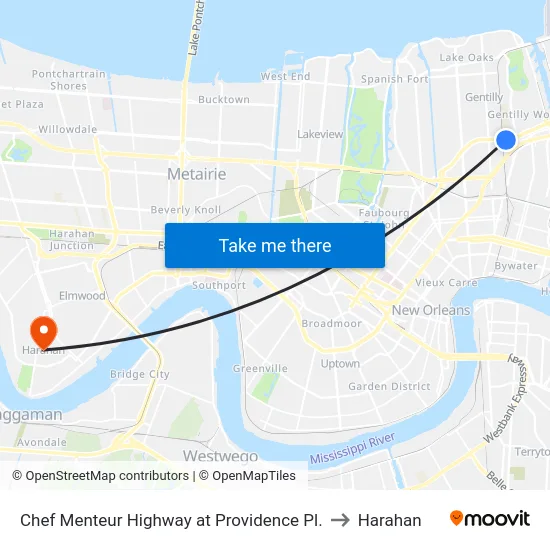 Chef Menteur Highway at Providence Pl. to Harahan map