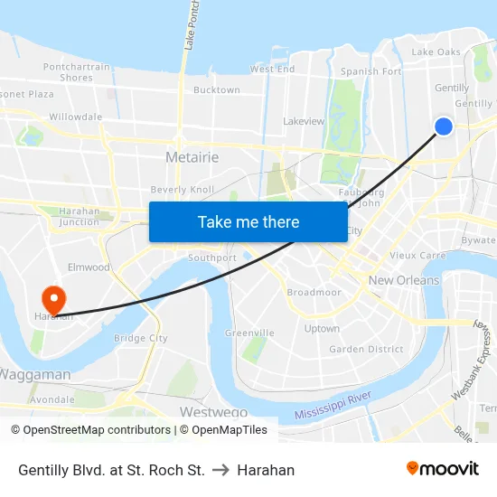 Gentilly Blvd. at St. Roch St. to Harahan map