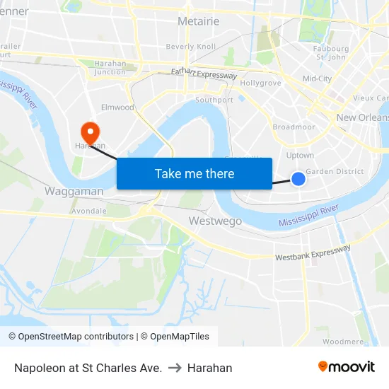 Napoleon at St Charles Ave. to Harahan map