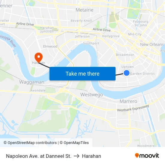 Napoleon Ave. at Danneel St. to Harahan map