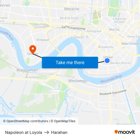 Napoleon at Loyola to Harahan map