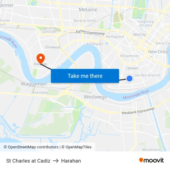 St Charles at Cadiz to Harahan map