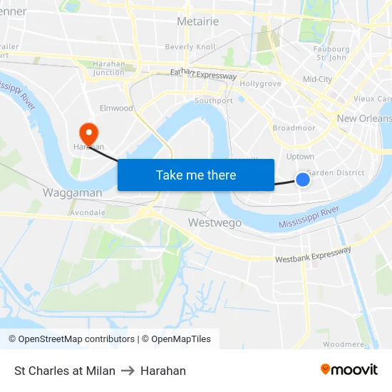 St Charles at Milan to Harahan map