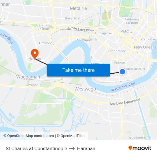 St Charles at Constantinople to Harahan map