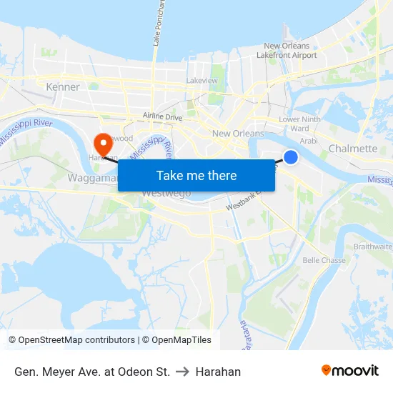 Gen. Meyer Ave. at Odeon St. to Harahan map