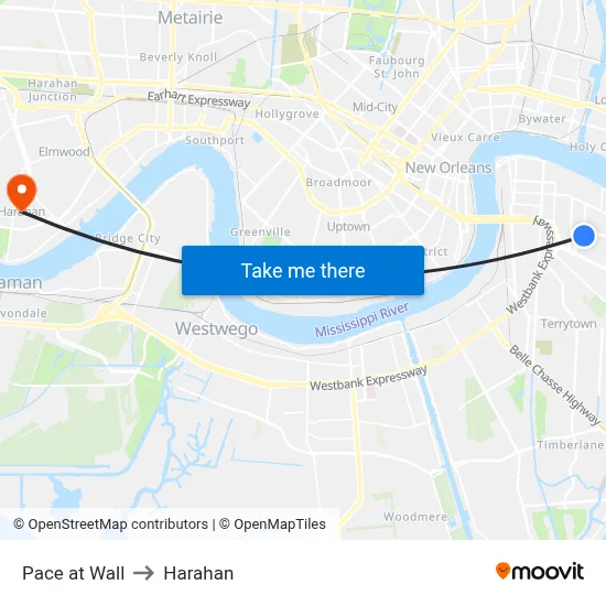 Pace at Wall to Harahan map