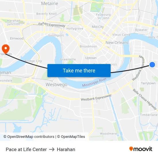 Pace at Life Center to Harahan map