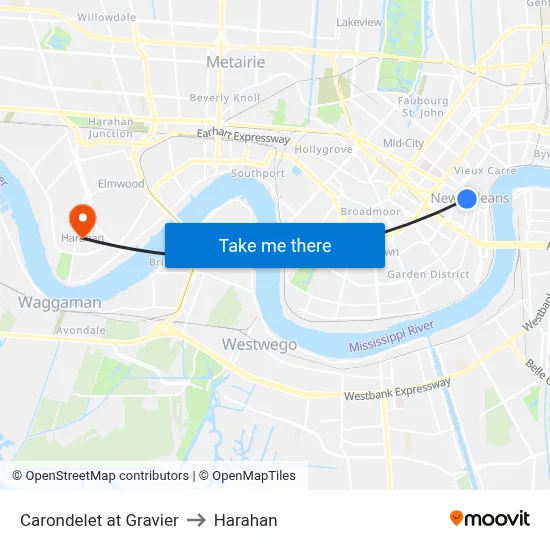 Carondelet at Gravier to Harahan map