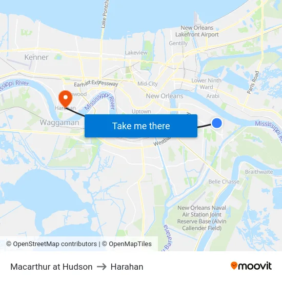 Macarthur at Hudson to Harahan map