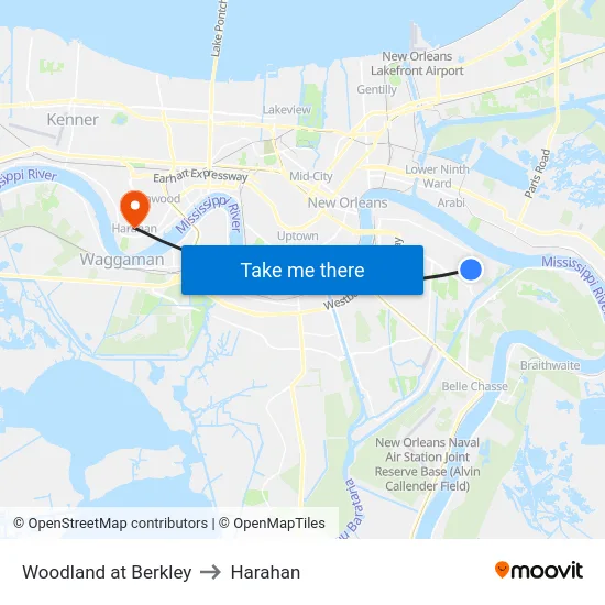 Woodland at Berkley to Harahan map